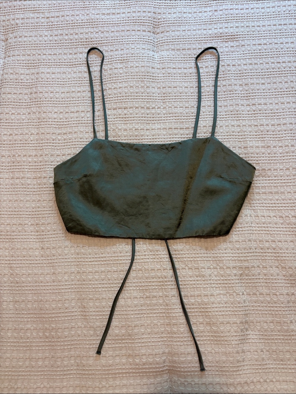 Zara Satin Strappy Square Neck Top in Olive Green